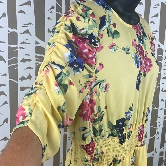 Floral Print Puff Sleeve Chiffon Dress L - Picture 2 of 10